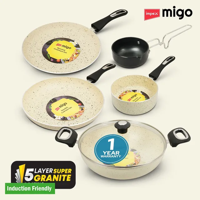 IMPEX 6 Pcs Nonstick Induction bottom Granite FKTM 6 Festival Gift Set Induction Bottom Non-Stick Coated Cookware Set