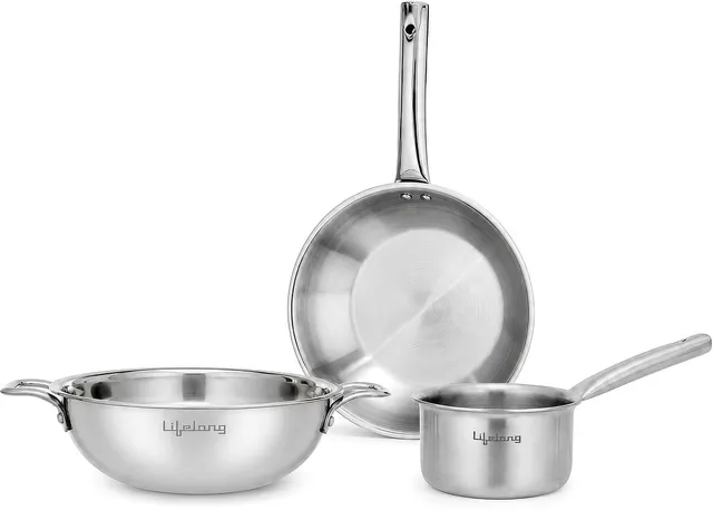 Lifelong Triply Kadai, Frypan & Saucepan Induction Bottom Cookware Set