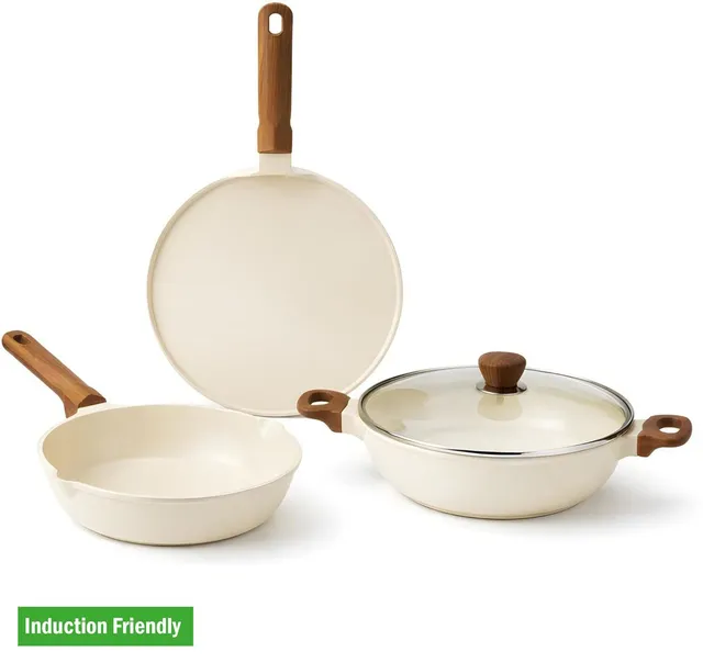 VINOD DCC3W Induction Bottom Non-Stick Coated Cookware Set