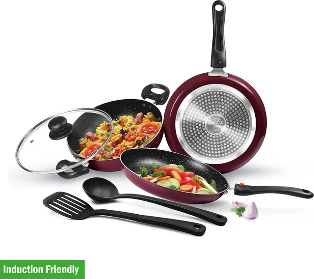 MILTON Pro Cook Kitchen Jewel Plus Granito, Peach Induction Bottom Non-Stick Coated Cookware Set