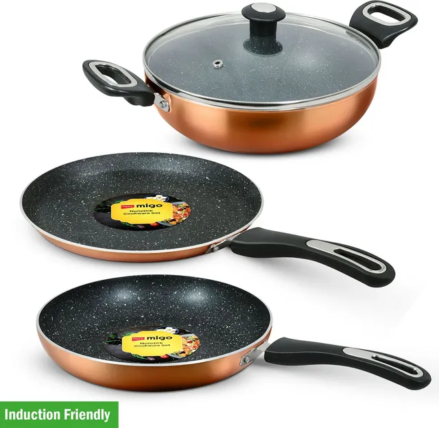 IMPEX 4 Pcs Nonstick Induction Bottom Granite Cookware set FKT Festival Gift Set Induction Bottom Non-Stick Coated Cookware Set