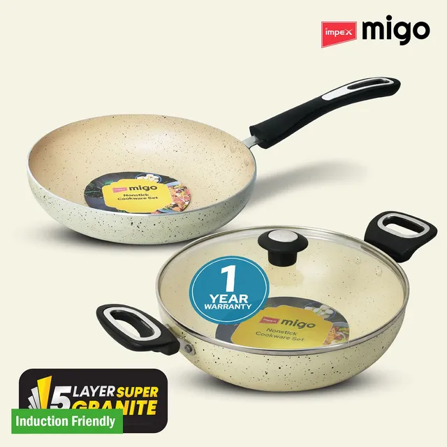IMPEX FK Set Beige(B) Nonstick Set, Festival Gift Set Induction Bottom Non-Stick Coated Cookware Set