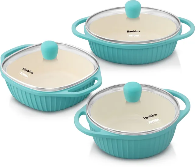 Hawkins Aqua 3-Piece Cook n Serve Baby Casserole Gift Set (UBCGP) Non-Stick Coated Cookware Set