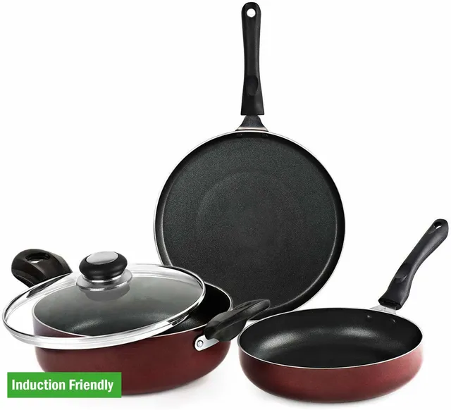 cello Prima Non-Stick Aluminium 3-Piece Induction Bottom Non-Stick Coated Cookware Set