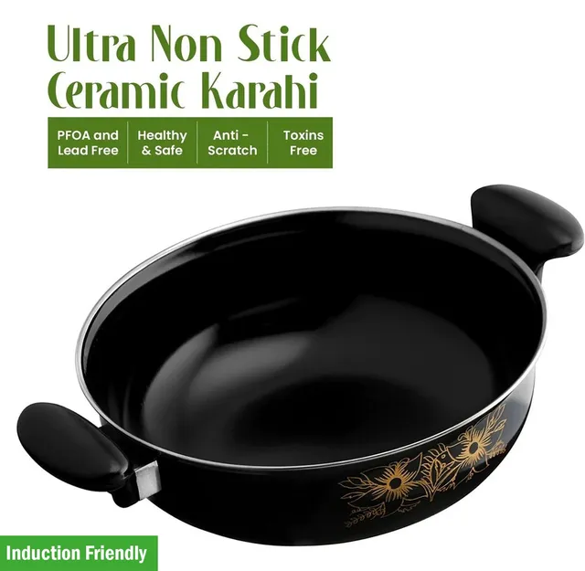 Maharajee Premium Big Kadhai Induction Bottom Non-Stick Coated Cookware Set