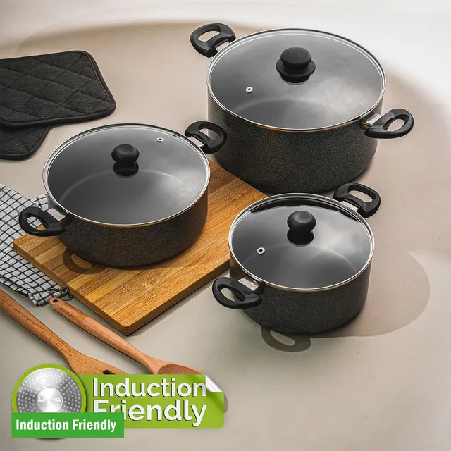 Supreme Cookware 3mm Casserole Set 2.5L + 3.5L + 4.5L Set of 3 pcs Induction Bottom Non-Stick Coated Cookware Set