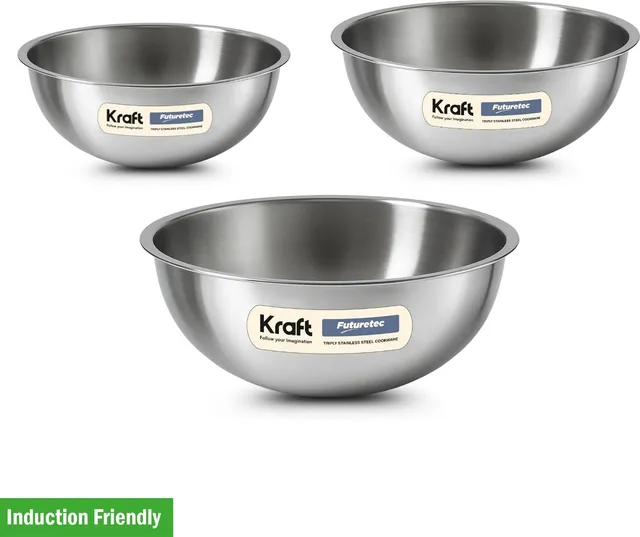 Kraft Kraft Futuretec Triply Stainless Steel Cookware Tasla Set of 3 Induction Bottom Non-Stick Coated Cookware Set