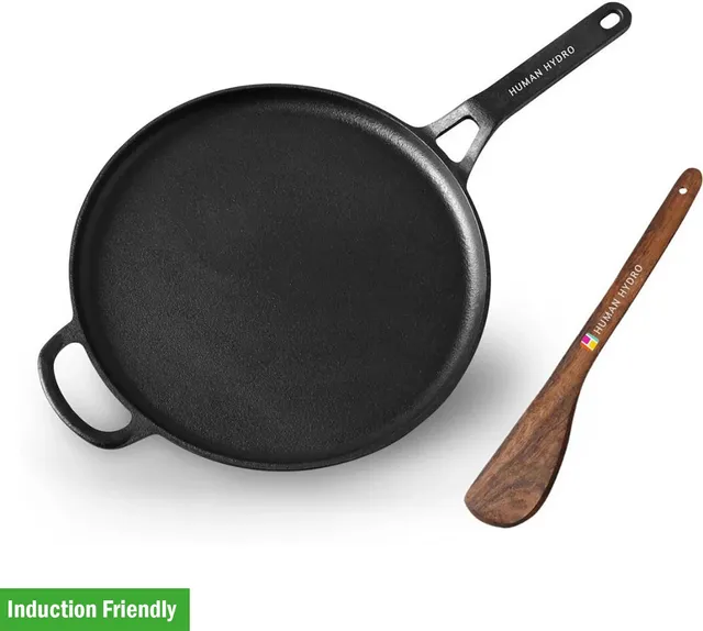 Human Hydro IronCure Cast Iron Single Handle Tawa with Wooden Spatula Induction Bottom Cookware Set