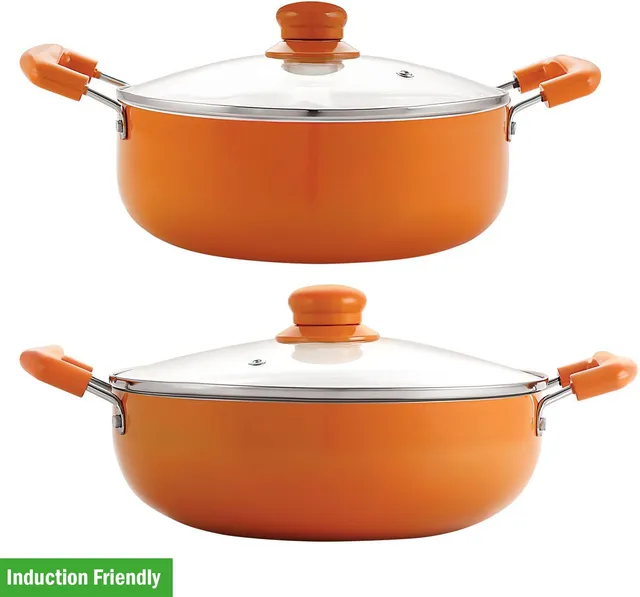 NIRLON Ceramic Non Stick Induction Cookware, Aluminium Pots and Pans Set with Glass Lid Induction Bottom Non-Stick Coated Cookware Set