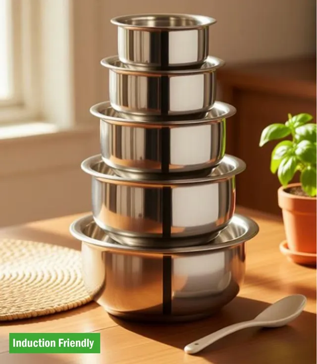 MKIU Handi Set Copper Bottom Handi Set/Cookware Set of 5 Pieces Induction Bottom Cookware Set