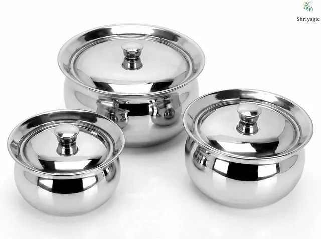 Shriyagic Stainless Steel Handi with Lid premium design Cookware Set