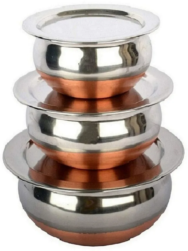 Flipkart SmartBuy Stainless Steel Handi With Lids Prabhuchetty Punjabi Kadai Pot Cooking Cookware Set