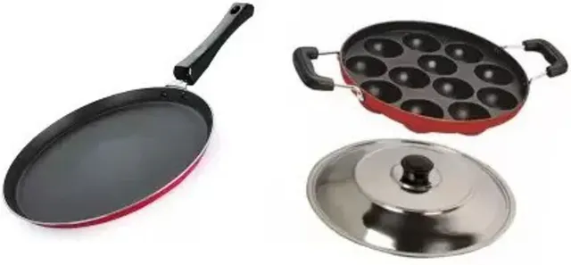 SEREE Non-Stick Appam Patra 23cm and Dosa Tawa 27cm Combo, Non-Stick Coated Cookware Set