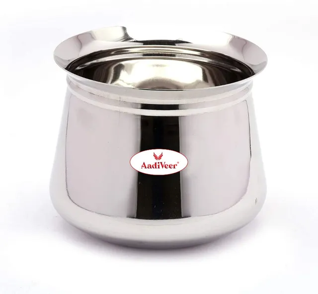 AadiVeer 20G Stainless Steel 1350ml Steel Handi/Dahi Handi/Biryani Handi/Steel Pot Cookware Set