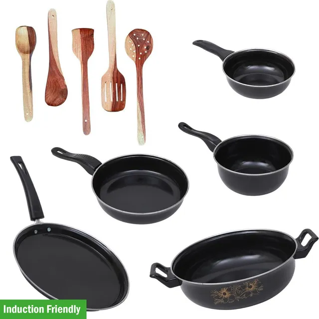 Kashvi NEW25_COOKWARE SET OF 10 PCS-4 Induction Bottom Non-Stick Coated Cookware Set