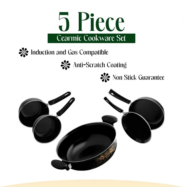 Maharajee Black Painted Induction Bottom Non-Stick Coated Cookware Set