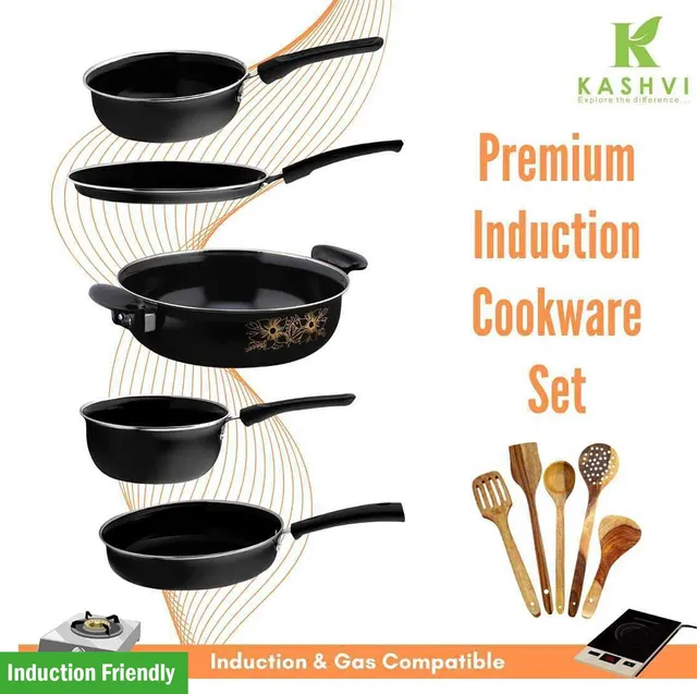 Kashvi Best Gourmet Culinary Masterpiece Kitchen Set |Flavorful Dishes, Durability Induction Bottom Non-Stick Coated Cookware Set