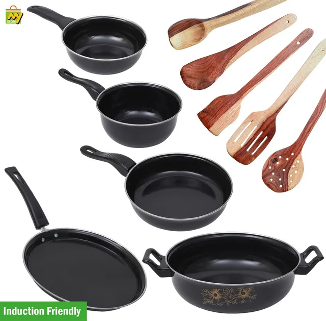 Kashvi NEW25_CKWR-10Pcs Induction Bottom Non-Stick Coated Cookware Set