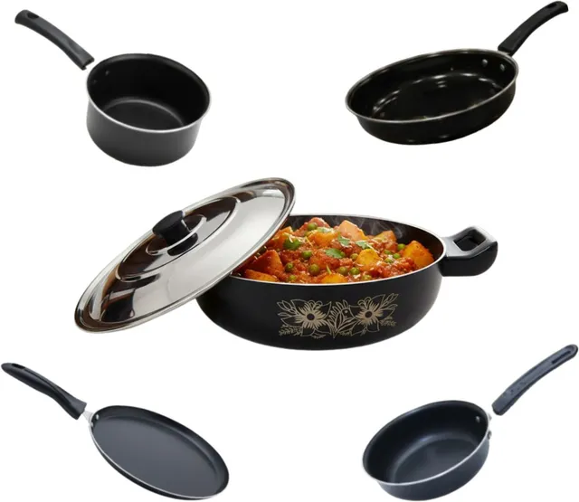 Kashvi NEW25_Premium 5pcs Kitchen Cookware Set Induction Bottom Non-Stick Coated Cookware Set