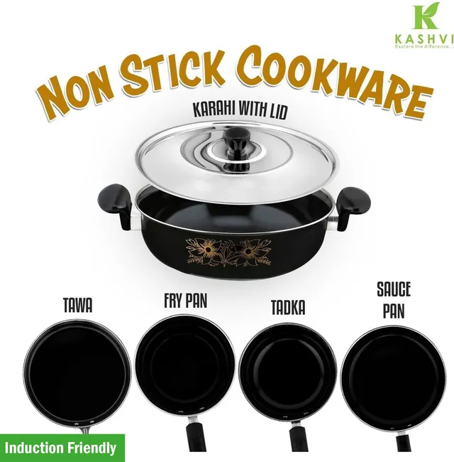 Kashvi Best Kitchen Cookware Set Induction Bottom Non-Stick Coated Cookware Set