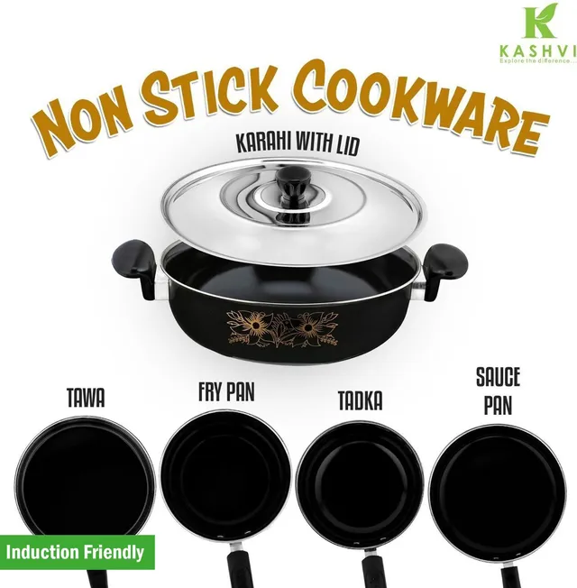 Kashvi NEW25_Best Kitchen Cookware Set Induction Bottom Non-Stick Coated Cookware Set