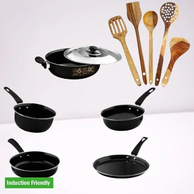 Kashvi NEW25_11_Pcs_Cookware_Set_+Karahi_Lid..000.... Induction Bottom Non-Stick Coated Cookware Set