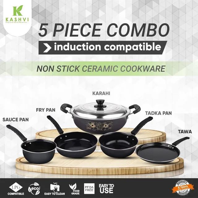 Kashvi Essentials Induction Bottom Non-Stick Coated Cookware Set (Aluminium, 6 Piece) Non-Stick Coated Cookware Set