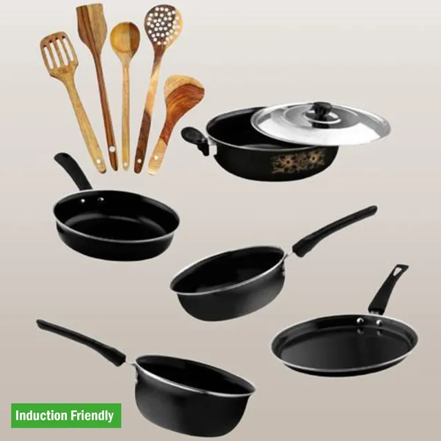Kashvi NEW25_11_Cookware_Set_with _Lid _Spatuala Induction Bottom Non-Stick Coated Cookware Set