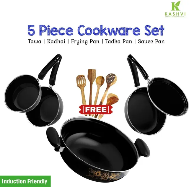 Kashvi Best Kitchen Cookware Induction Bottom Non-Stick Coated Cookware Set