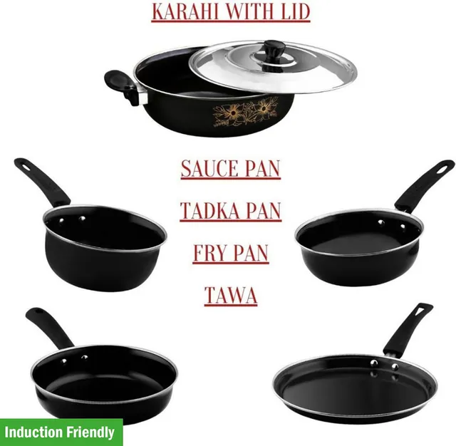Kashvi 6_pcs_Cookwareee_Sets_With Lid... Induction Bottom Non-Stick Coated Cookware Set