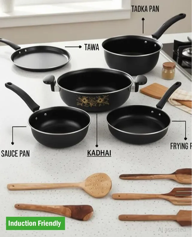 Maharajee Maharajee Induction Bottom Non-Stick Coated Cookware Set