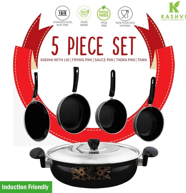 Kashvi NEW25_Best Kitchen Cookware Gift Induction Bottom Non-Stick Coated Cookware Set