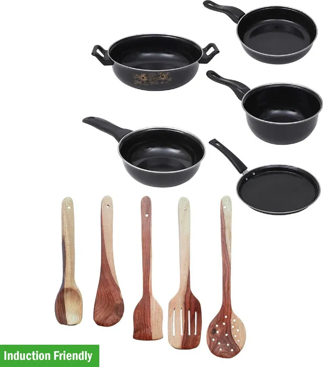 Maharajee Special Set of 10 Pcs | Flame & Induction Bottom Non-Stick Coated Cookware Set