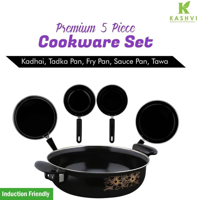 Kashvi NEW25_Premium Tadka Pan Induction Bottom Non-Stick Coated Cookware Set