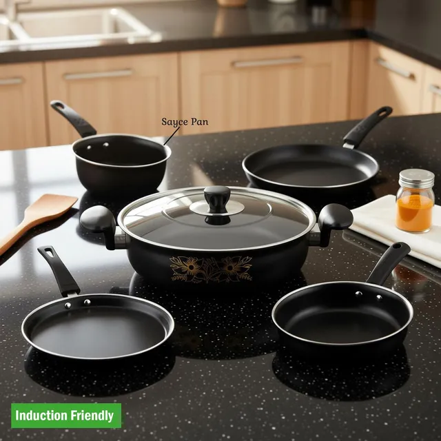 Kashvi Best Kitchen Cookware Induction Bottom Non-Stick Coated Cookware Set