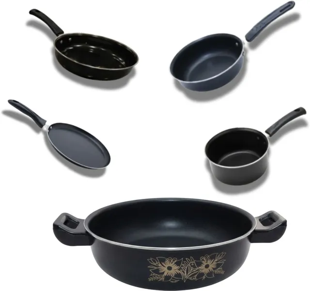 Kashvi NEW25_Aluminium Cookware Set of 5Pcs (Kadai, Tawa, Fry Pan, Sauce Pan, Tadka) Induction Bottom Cookware Set