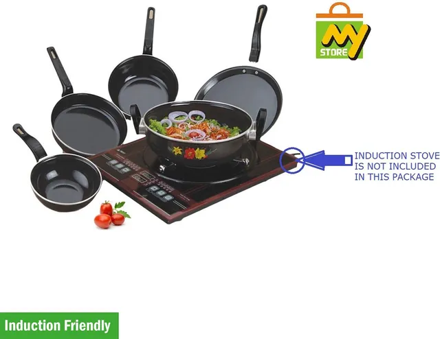 Kashvi NEW25_SmartBuy - Induction & Gas Compatible Induction Bottom Non-Stick Coated Cookware Set