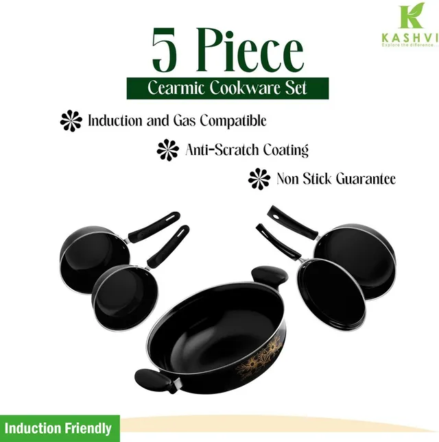 Kashvi Best Kitchen Cookware Combo Induction Bottom Non-Stick Coated Cookware Set