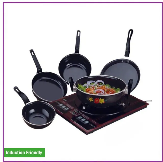 Kashvi NEW25_Aluminium Cookware Set of 5Pcs (Kadai, Tawa, Fry Pan, Sauce Pan, Tadka) Induction Bottom Cookware Set
