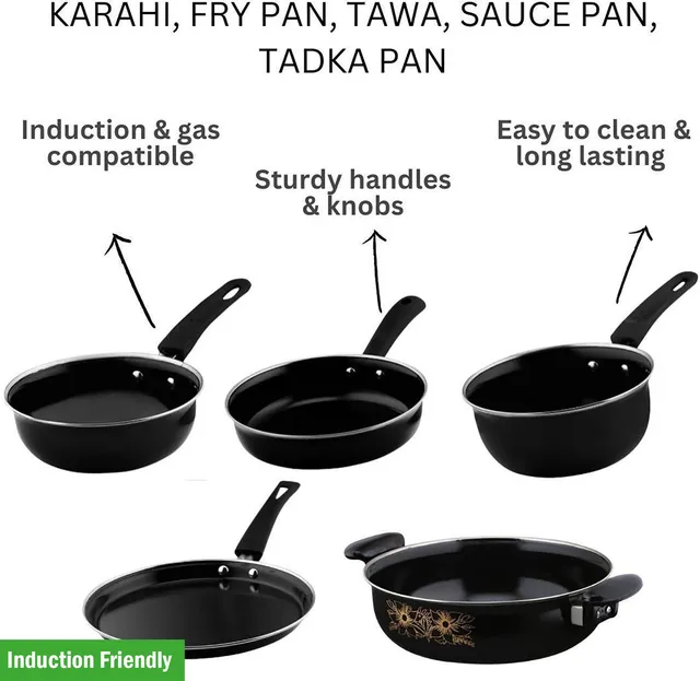 Kashvi NEW25_Best Kitchen Cookware set of 5pcs Induction Bottom Non-Stick Coated Cookware Set
