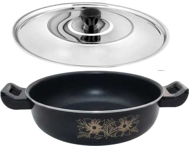 Kashvi Non-Stick Cookware Set (kadahi with lid) Black Non-Stick Coated Cookware Set