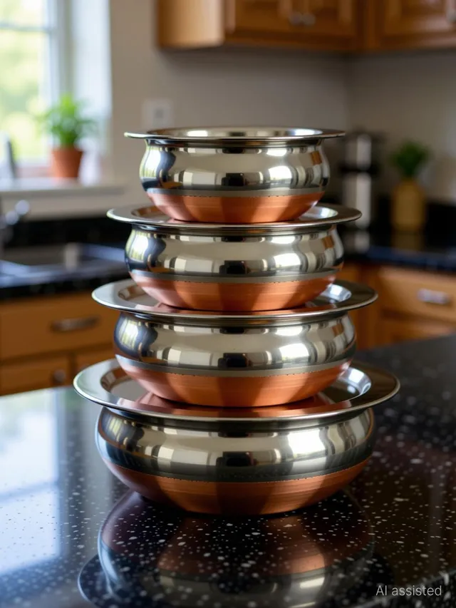 RBGIIT Steel Copper Bottom Kitchen Serving, Cooking Steel Biryani Handi with Lid K2 Cookware Set