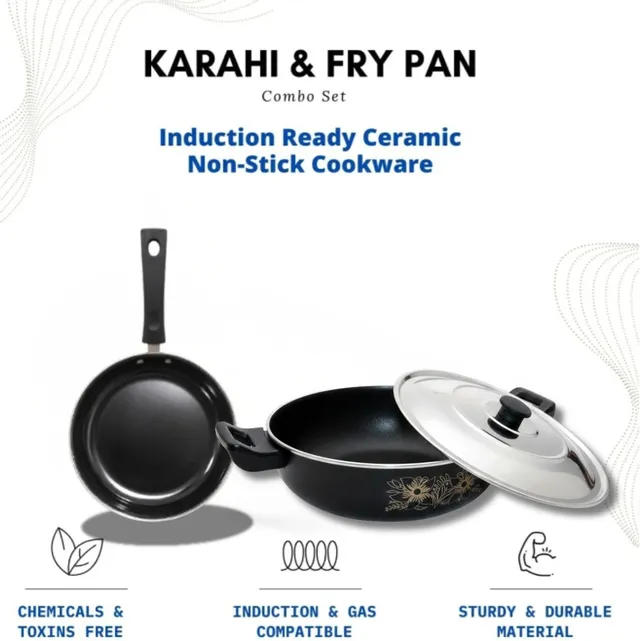 cookpro Cookpro kadhai with lid and Frying pan/Frypan omelette/curry/pizza Induction Bottom Non-Stick Coated Cookware Set