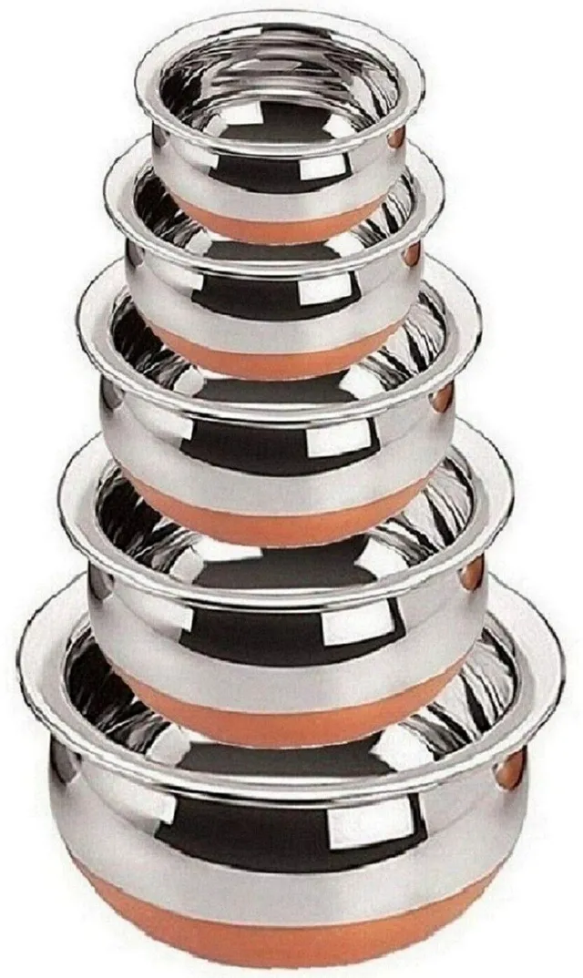 Flipkart SmartBuy Cooking and Serving Copper Bottom Handi Set 5 Pc Biryani Pot Punjabi Handi A0 Cookware Set