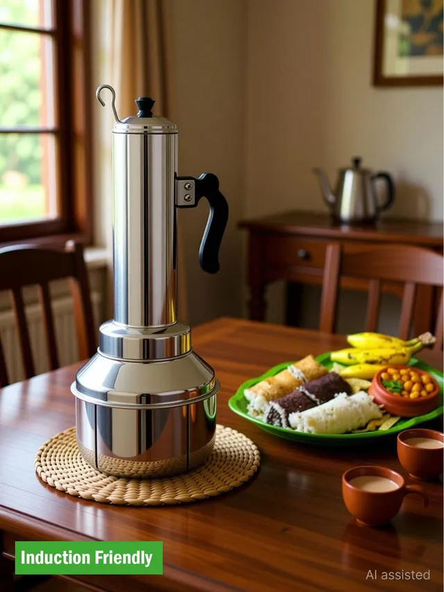 Panca Puttu Kudam Puttu Maker Stainless Steel Kudam Steamer, Puttu Vessel With Base Induction Bottom Cookware Set