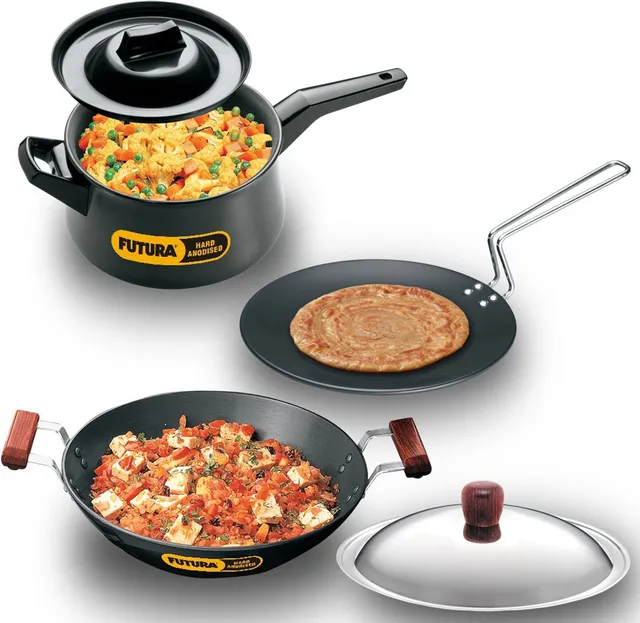 Hawkins Futura Tava, Kadhai, Handi Saucepan Combo (ASET3) Cookware Set