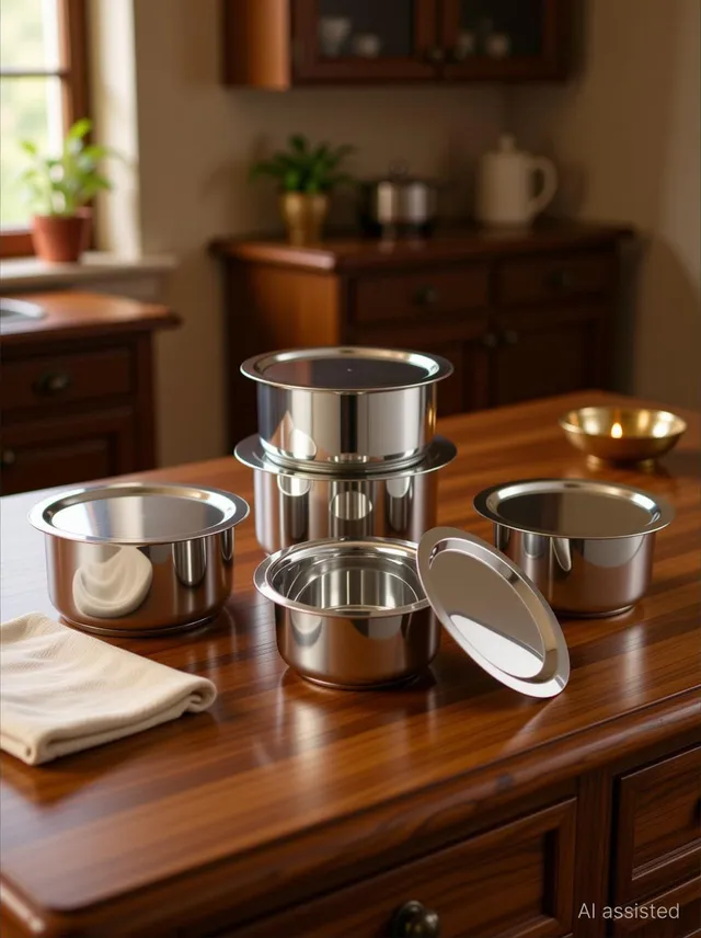 IM ENTERPRISE Patila Set With Lid, Pot Pan ,S.S. Cookware Set ( 5pcs. TOP+LID) Non-Stick Coated Cookware Set