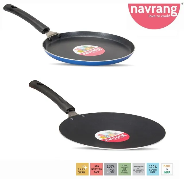 NAVRANG NONSTICK ROTI TAWA AND DOSA TAWA COMBO,NON INDUCTION,BLUE Non-Stick Coated Cookware Set