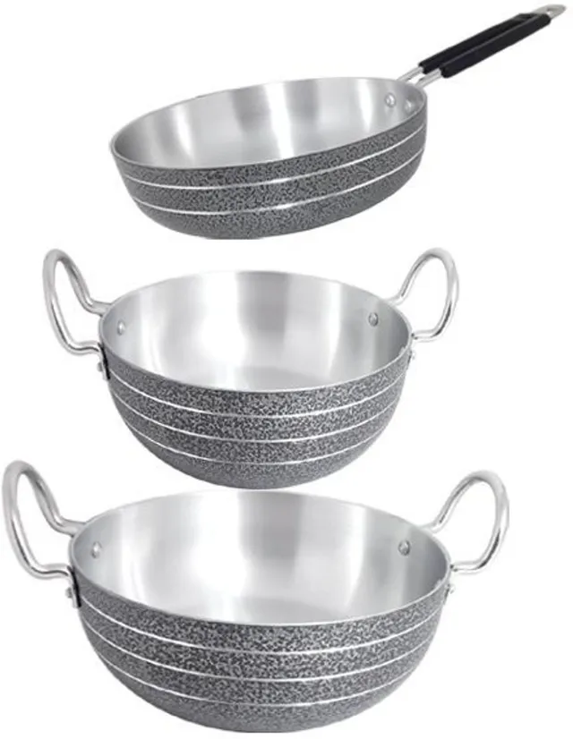 bartan hub Cookware Set ( Kadhai 2500 ML , Kadhai 4000 ML , Frying Pan 22 CM , Aluminium Made , Dishwasher Safe ) Cookware Set