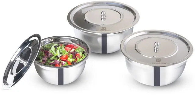The Indus Valley Stainless steel mixing bowl with lid set of 3 Cookware Set